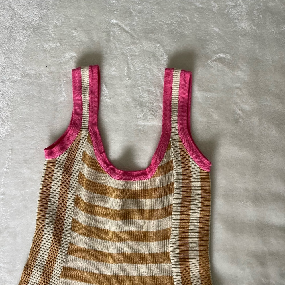 Striped Knit Mini Dress with Pink Trim - Picture 7 of 12